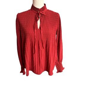 Max Studio Size XS Oversized Tie Neck long Sleeve Dot Pleated Shirt NEW